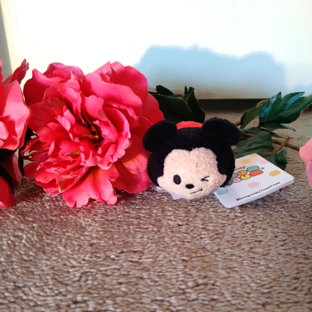 Winking Mickey Tsum Tsum with tags. #disney #stuffy #tsumtsum #mickey